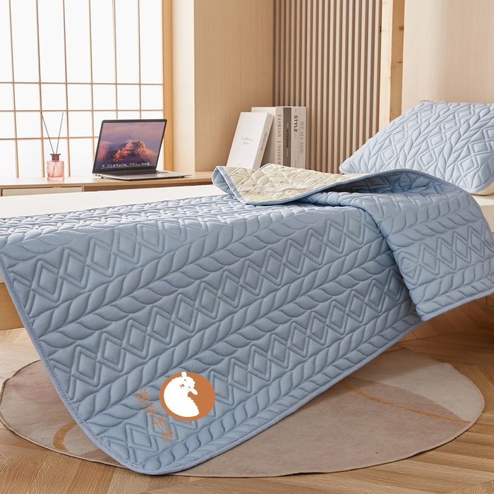 91家纺网 家纺一手货源 找家纺 卡派 2024新款水洗棉羊毛床褥（富贵竹）单人床 富贵竹-蓝灰