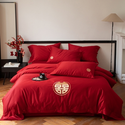 91家纺网 家纺一手货源 找家纺 （总）华超针织 2024新款100支长绒棉刺绣婚庆四件套