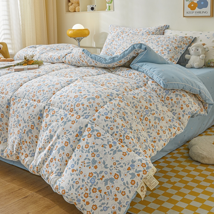 91家纺网 家纺一手货源 找家纺 帕拉美拉 2025新款100%全棉小清新立体冬被学生被子被芯 花香谷桔