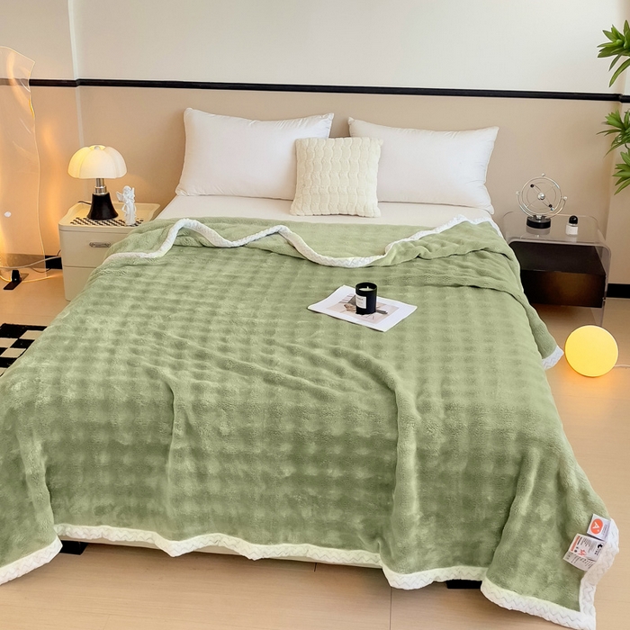 91家纺网 家纺一手货源 找家纺 佳居缘 2024新款亲肤舒适纯色兔毛绒毯毛毯毯子 果绿