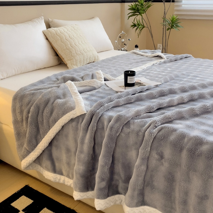 91家纺网 家纺一手货源 找家纺 佳居缘 2024新款亲肤舒适纯色兔毛绒毯毛毯毯子 时尚灰