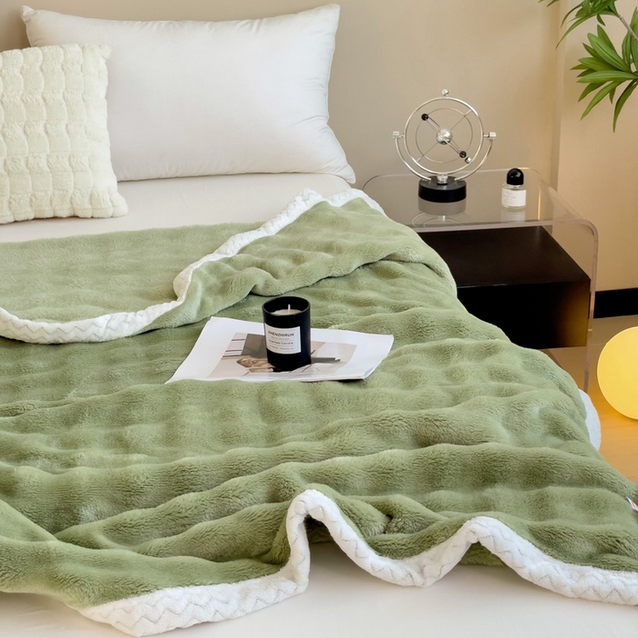 91家纺网 家纺一手货源 找家纺 佳居缘 2024新款亲肤舒适纯色兔毛绒毯毛毯毯子 果绿