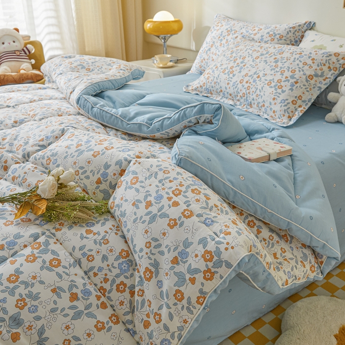 91家纺网 家纺一手货源 找家纺 帕拉美拉 2025新款100%全棉小清新立体冬被学生被子被芯 花香谷桔