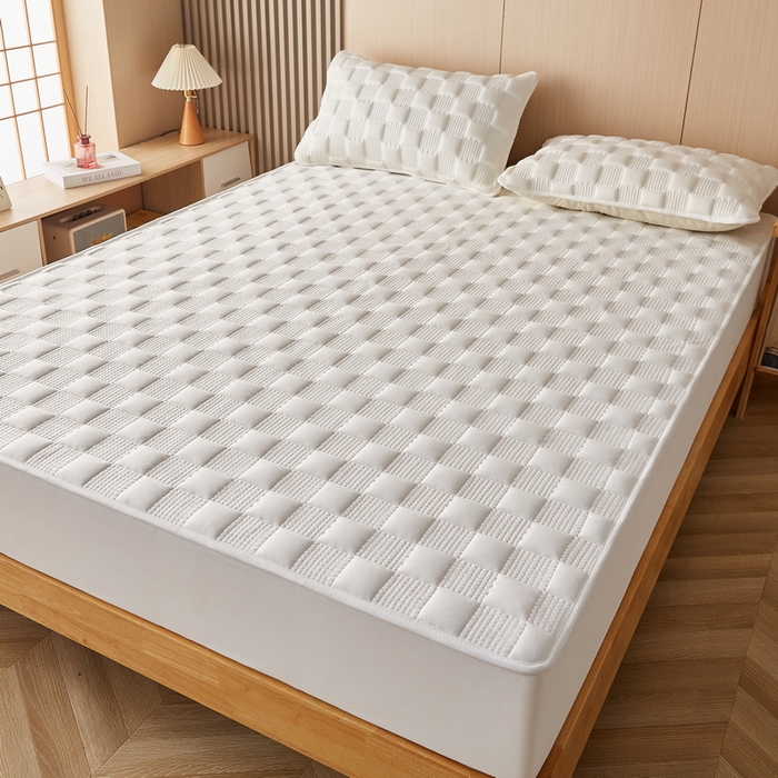 91家纺网 家纺一手货源 找家纺 卡派 2024新款布拉格水洗棉夹棉加厚床笠大床 布拉格-白