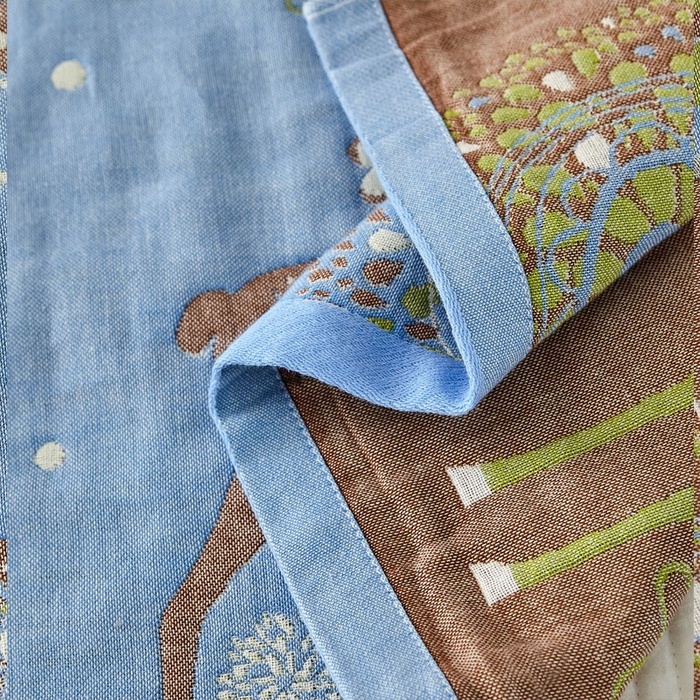 91家纺网 家纺一手货源 找家纺 2024新款素雅系列全棉系列四层纱布枕巾52*78cm一对 鹿鹿花开-蓝