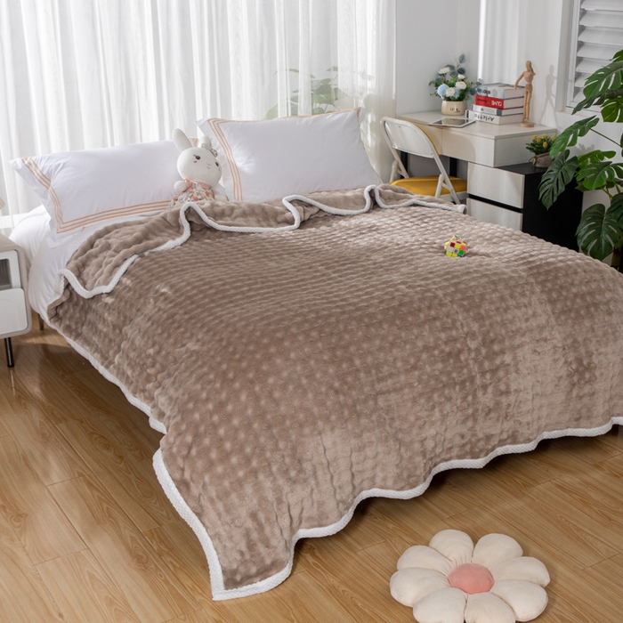 91家纺网 家纺一手货源 找家纺 2025新款魔法大泡泡绒法兰绒毛毯多功能盖毯 咖色