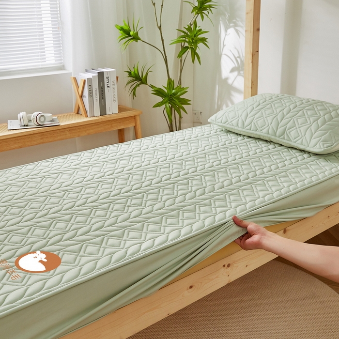 91家纺网 家纺一手货源 找家纺 卡派 2024新款水洗棉羊毛床笠（富贵竹）单人床 富贵竹-果绿