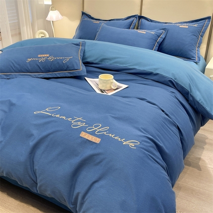 91家纺网 家纺一手货源 找家纺 （总）菲梵家纺 2025新款纯色双拼全棉加厚磨毛刺绣款-四件套（提供买家秀）