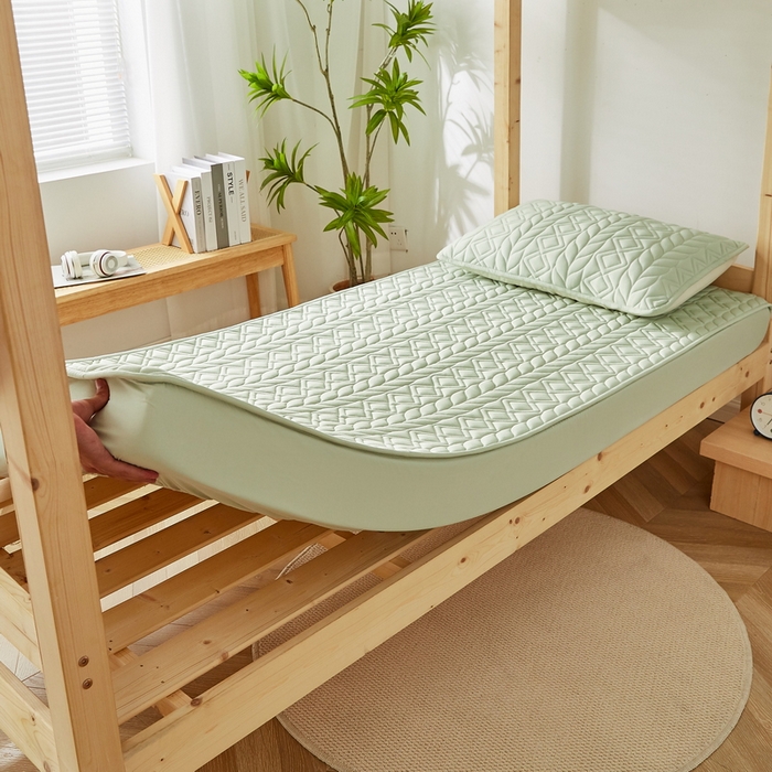 91家纺网 家纺一手货源 找家纺 卡派 2024新款水洗棉羊毛床笠（富贵竹）单人床 富贵竹-果绿