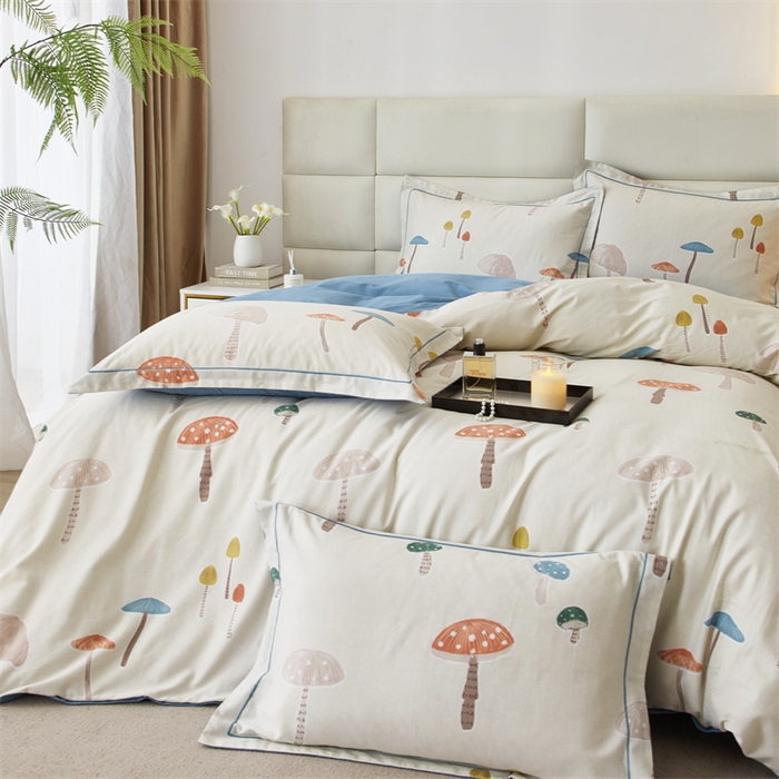 91家纺网 家纺一手货源 找家纺 曼秀琳 2024新款全棉超柔生态磨毛四件套（32*21支） 蘑菇小镇-米