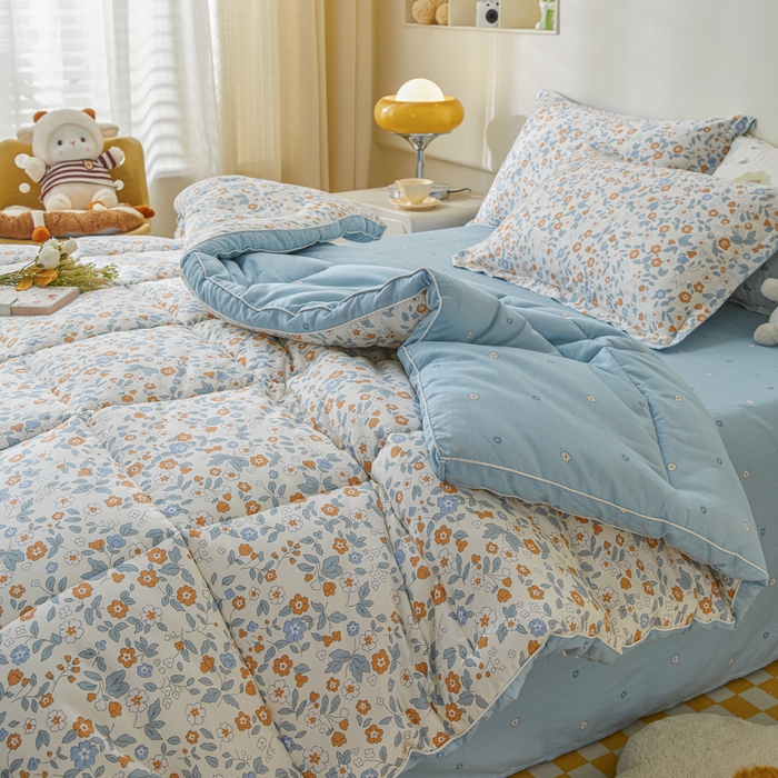 91家纺网 家纺一手货源 找家纺 帕拉美拉 2025新款100%全棉小清新立体冬被学生被子被芯 花香谷桔