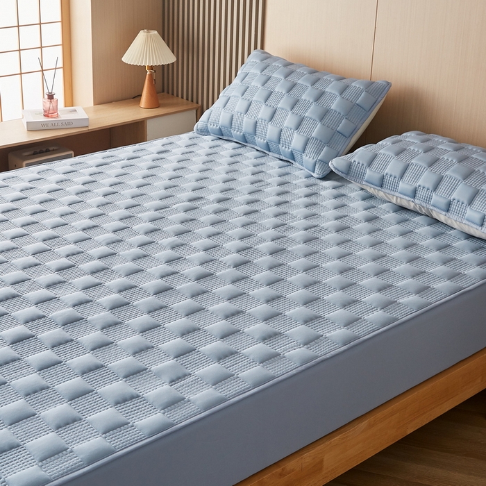 91家纺网 家纺一手货源 找家纺 卡派 2024新款布拉格水洗棉夹棉加厚床笠大床 布拉格-蓝灰