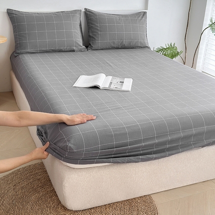 慕莎家纺 2024新款亲肤水洗色织床笠三件套 高级灰