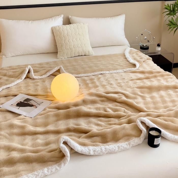 91家纺网 家纺一手货源 找家纺 佳居缘 2024新款亲肤舒适纯色兔毛绒毯毛毯毯子 卡其色