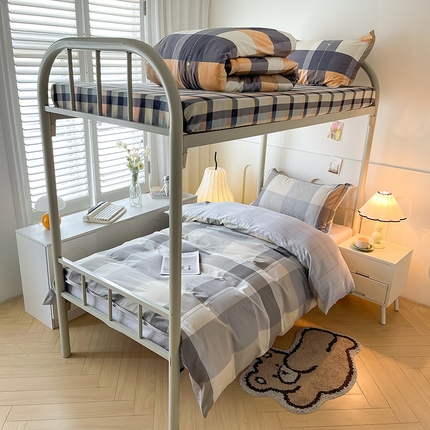 91家纺网 家纺一手货源 找家纺 2025新款全棉印花12868学生宿舍床三件套被芯床垫枕芯上下铺六件套 经典风尚-灰