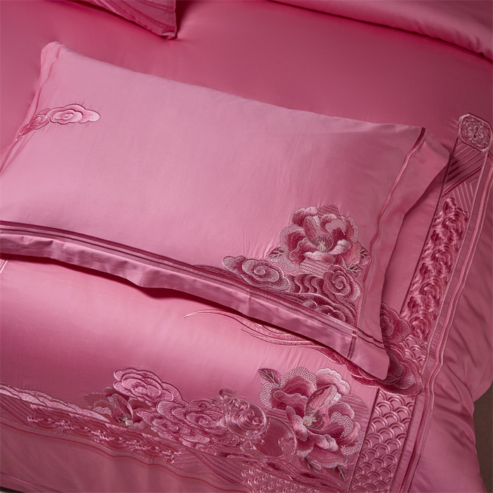 91家纺网 家纺一手货源 找家纺 宏羽纺家纺 2024新款高支高密纯棉提花婚庆套件系列（控价680）盛世喜韵-粉