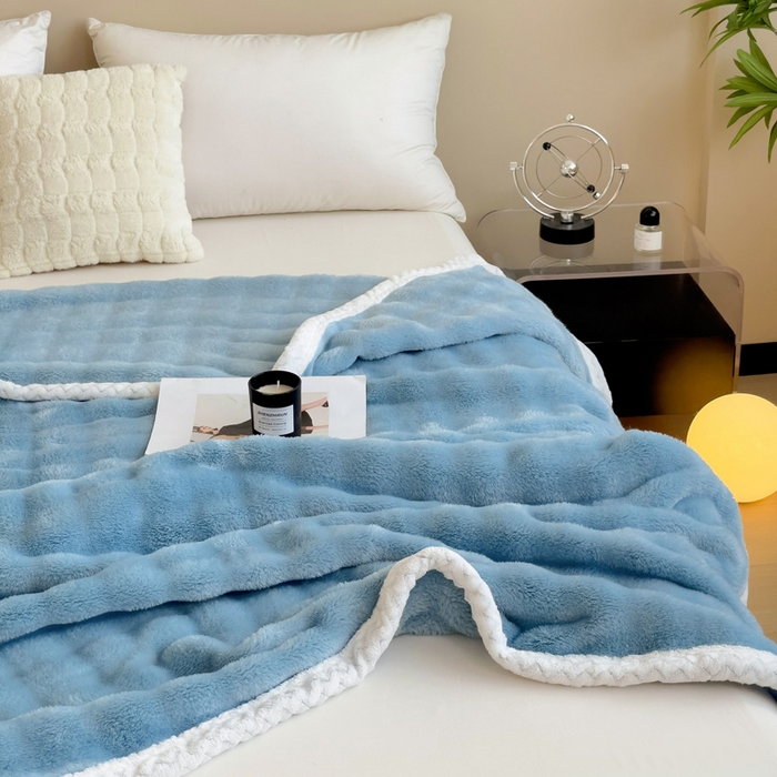 91家纺网 家纺一手货源 找家纺 佳居缘 2024新款亲肤舒适纯色兔毛绒毯毛毯毯子 宾利蓝