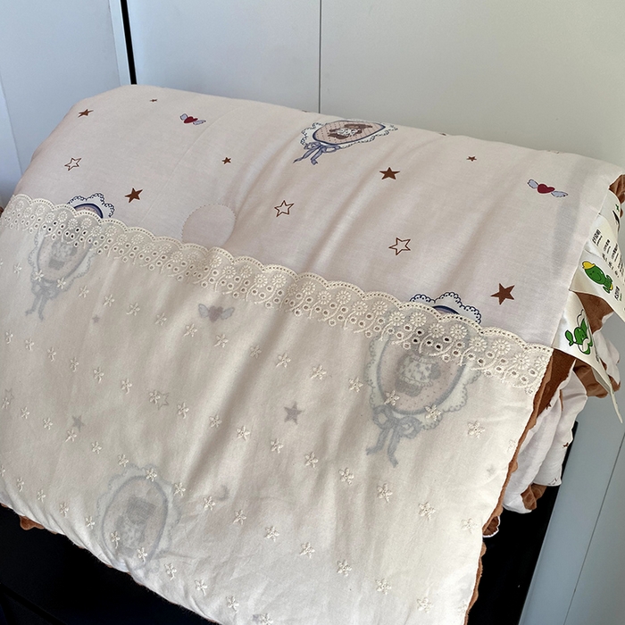 91家纺网 家纺一手货源 找家纺 2024新款秋冬季棉加豆豆绒法式花边款豆豆被被芯 星星熊