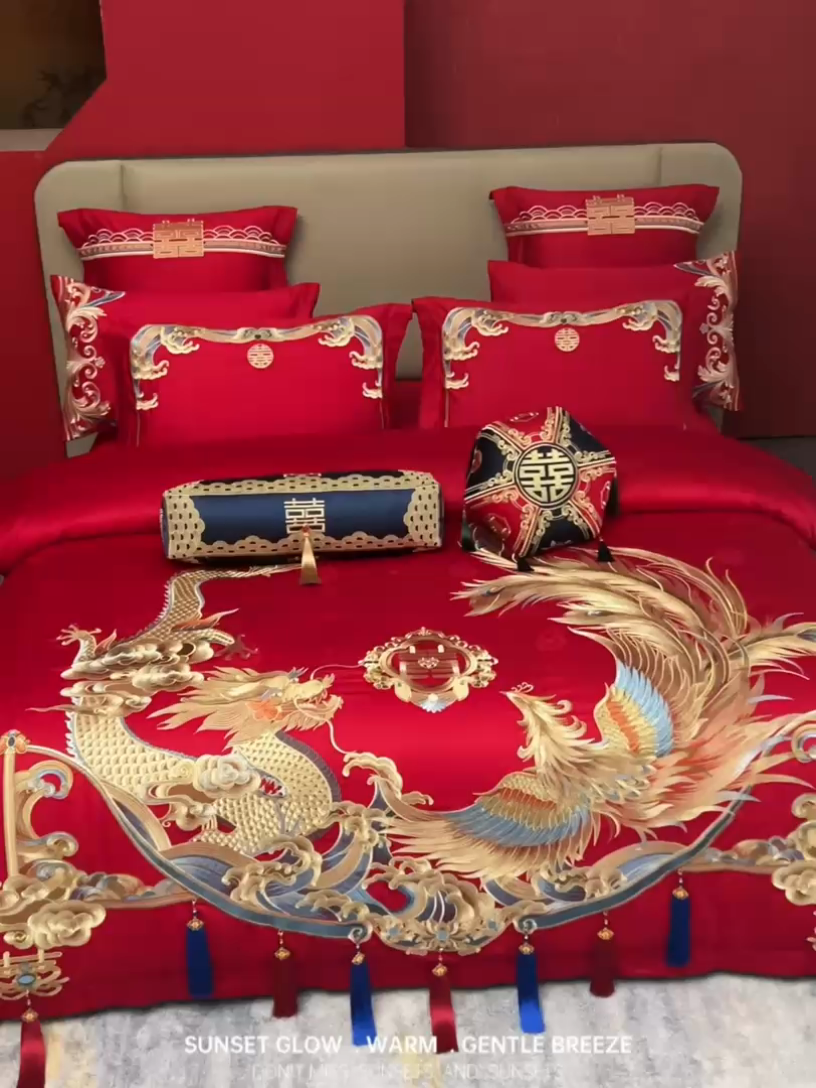91家纺网 家纺一手货源 找家纺 宏羽纺家纺 2024新款高支高密纯棉提花婚庆套件系列（控价680）锦绣龙凤