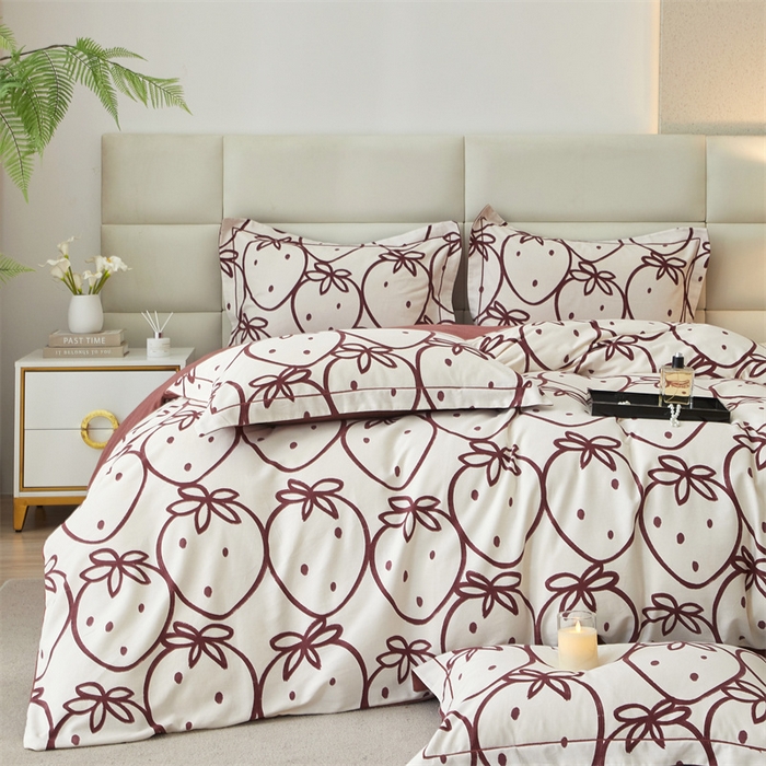 91家纺网 家纺一手货源 找家纺 曼秀琳 2024新款全棉超柔生态磨毛四件套（32*21支） 莓有烦恼-红