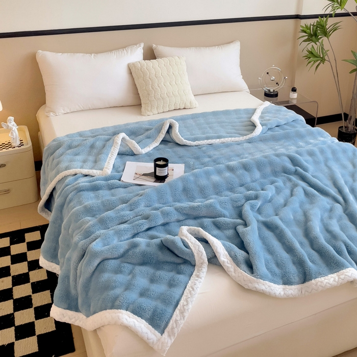 91家纺网 家纺一手货源 找家纺 佳居缘 2024新款亲肤舒适纯色兔毛绒毯毛毯毯子 宾利蓝