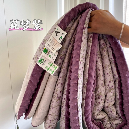 2025新款秋冬季棉加豆豆绒法式花边款豆豆被被芯 花梦紫