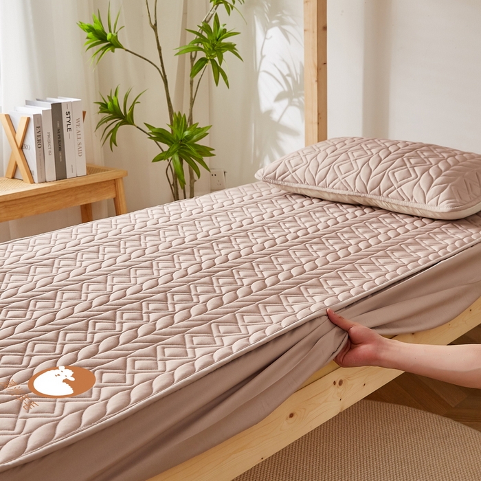 91家纺网 家纺一手货源 找家纺 卡派 2024新款水洗棉羊毛床笠（富贵竹）单人床 富贵竹-卡其