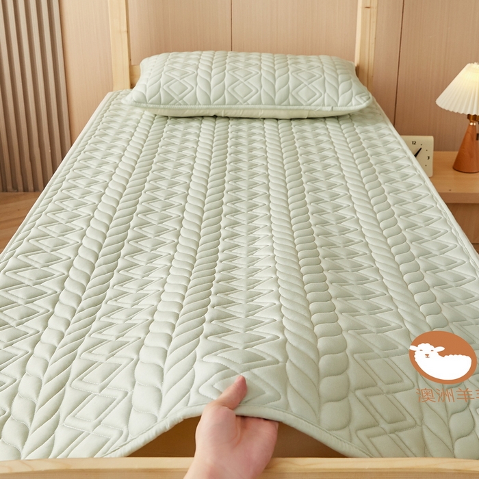 91家纺网 家纺一手货源 找家纺 卡派 2024新款水洗棉羊毛床褥（富贵竹）单人床 富贵竹-果绿