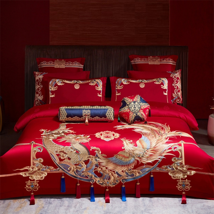 91家纺网 家纺一手货源 找家纺 宏羽纺家纺 2024新款高支高密纯棉提花婚庆套件系列（控价680）锦绣龙凤