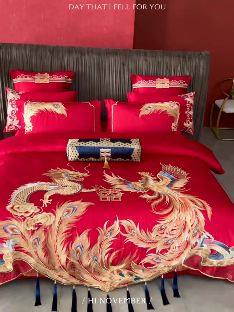 91家纺网 家纺一手货源 找家纺 宏羽纺家纺 2024新款高支高密纯棉提花婚庆套件系列（控价680）升龙祥凤