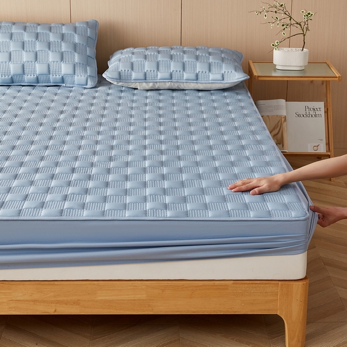 91家纺网 家纺一手货源 找家纺 卡派 2024新款布拉格水洗棉夹棉加厚床笠大床 布拉格-蓝灰