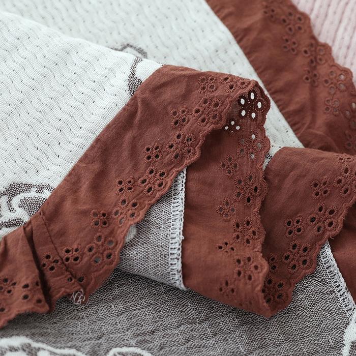 91家纺网 家纺一手货源 找家纺 韩式花边四层纱枕巾纯棉竹纤维加大成人纱布枕头巾52*78cm一对 玩具熊-米色