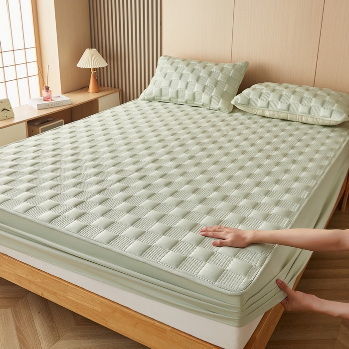 91家纺网 家纺一手货源 找家纺 卡派 2024新款布拉格水洗棉夹棉加厚床笠大床 布拉格-果绿