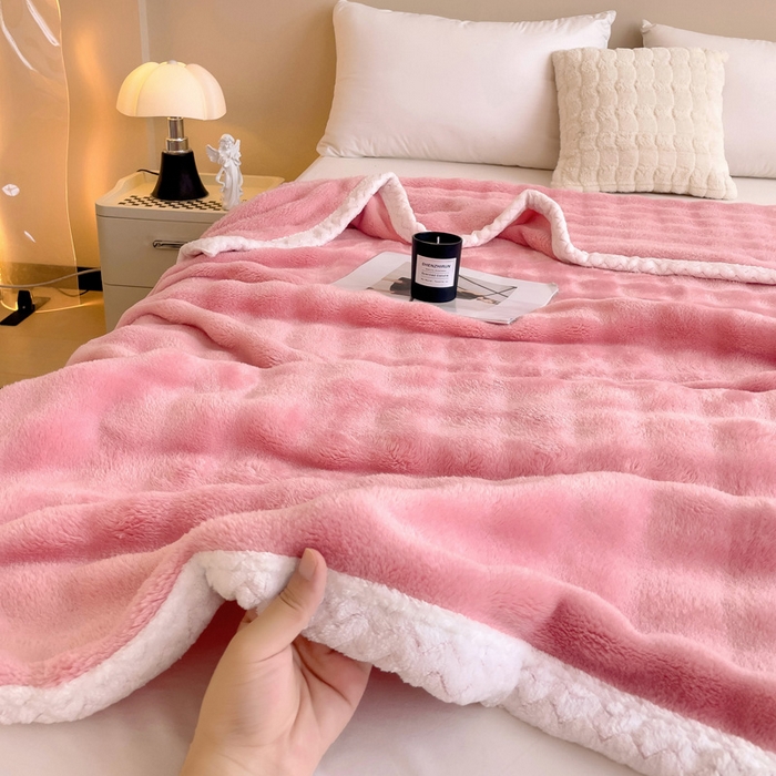 91家纺网 家纺一手货源 找家纺 佳居缘 2024新款亲肤舒适纯色兔毛绒毯毛毯毯子 贵族粉