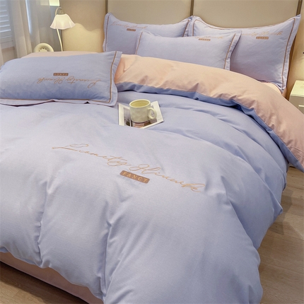 91家纺网 家纺一手货源 找家纺 （总）菲梵家纺 2025新款纯色双拼全棉加厚磨毛刺绣款-四件套（提供买家秀）