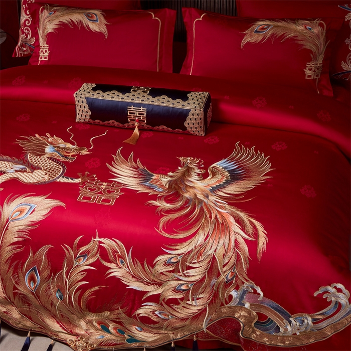 91家纺网 家纺一手货源 找家纺 宏羽纺家纺 2024新款高支高密纯棉提花婚庆套件系列（控价680）升龙祥凤