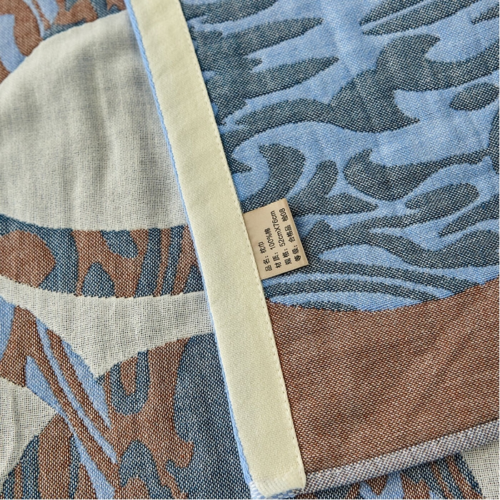 91家纺网 家纺一手货源 找家纺 2024新款素雅系列全棉系列四层纱布枕巾52*78cm一对 剪影-蓝