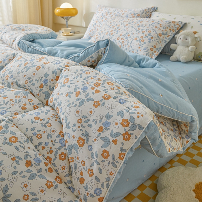 91家纺网 家纺一手货源 找家纺 帕拉美拉 2025新款100%全棉小清新立体冬被学生被子被芯 花香谷桔