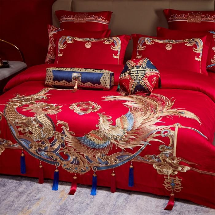 91家纺网 家纺一手货源 找家纺 宏羽纺家纺 2024新款高支高密纯棉提花婚庆套件系列（控价680）锦绣龙凤