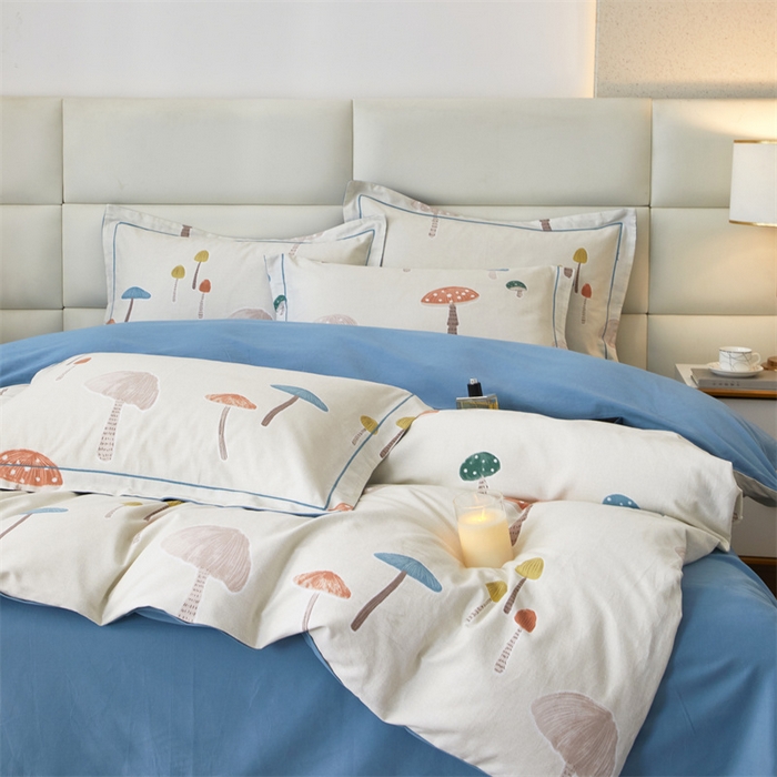 91家纺网 家纺一手货源 找家纺 曼秀琳 2024新款全棉超柔生态磨毛四件套（32*21支） 蘑菇小镇-米