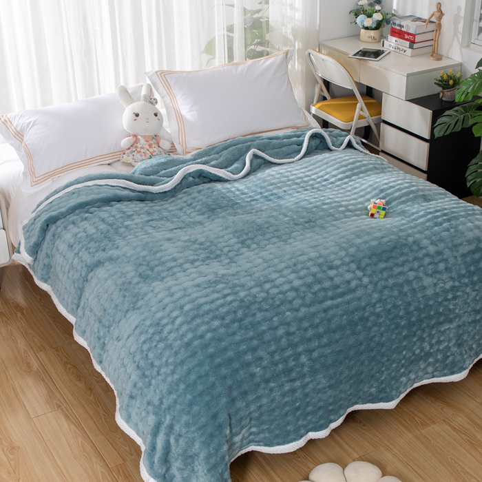 91家纺网 家纺一手货源 找家纺 2025新款魔法大泡泡绒法兰绒毛毯多功能盖毯 蓝色
