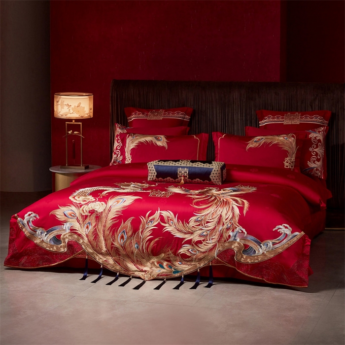 91家纺网 家纺一手货源 找家纺 宏羽纺家纺 2024新款高支高密纯棉提花婚庆套件系列（控价680）升龙祥凤