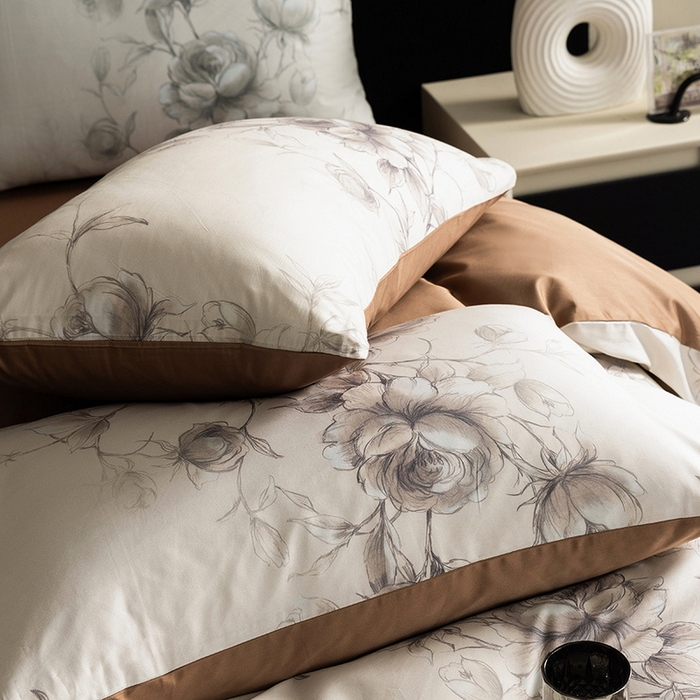 91家纺网 家纺一手货源 找家纺 立奥被业 2024新款60*60数码印花四件套全棉四件套 玫瑰咖