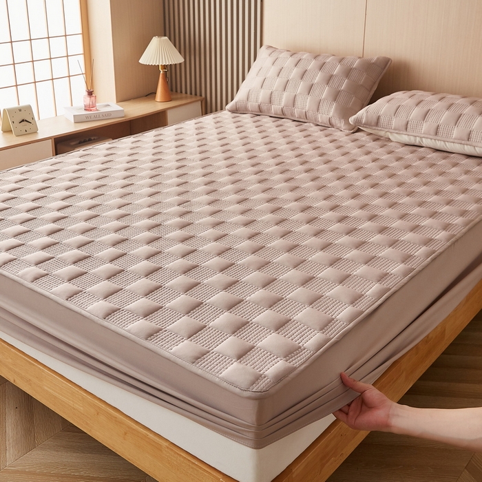 91家纺网 家纺一手货源 找家纺 卡派 2024新款布拉格水洗棉夹棉加厚床笠大床 布拉格-卡其