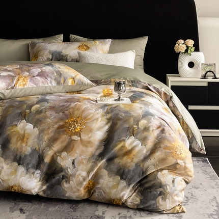 91家纺网 家纺一手货源 找家纺 立奥被业 2024新款60*60数码印花四件套全棉四件套 秋菊绿