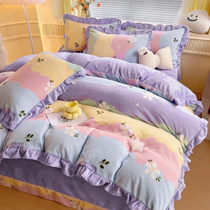 找底底家纺 2024新款牛奶绒印花四件套 彩虹