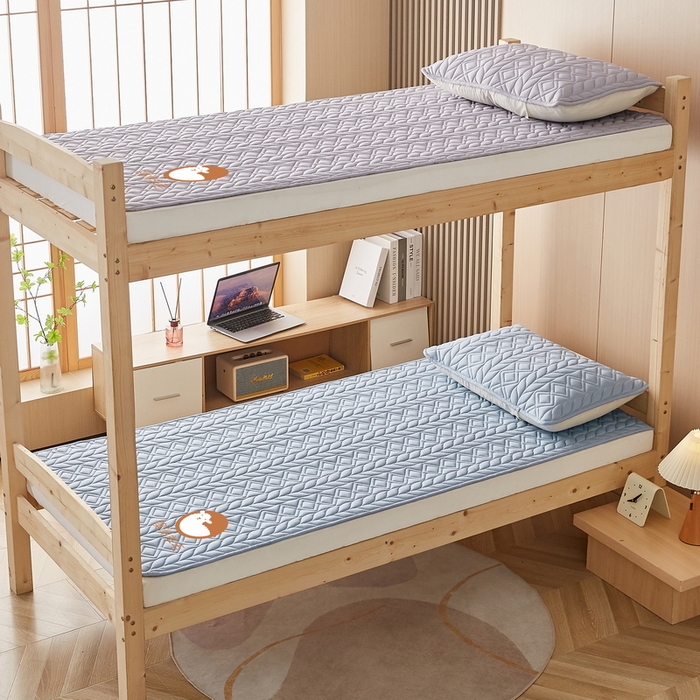 91家纺网 家纺一手货源 找家纺 卡派 2024新款水洗棉羊毛床褥（富贵竹）单人床 富贵竹-蓝灰