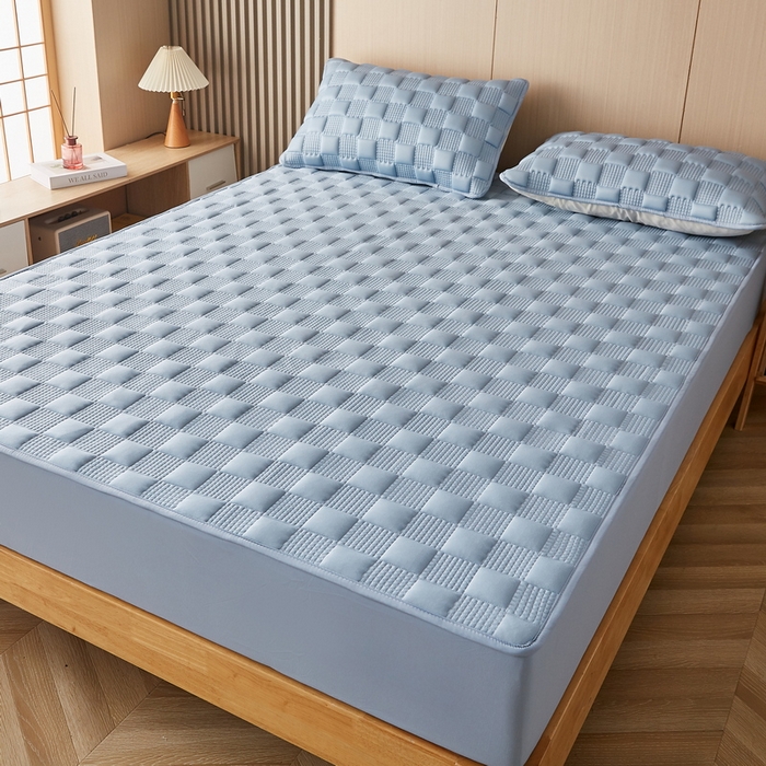 91家纺网 家纺一手货源 找家纺 卡派 2024新款布拉格水洗棉夹棉加厚床笠大床 布拉格-蓝灰