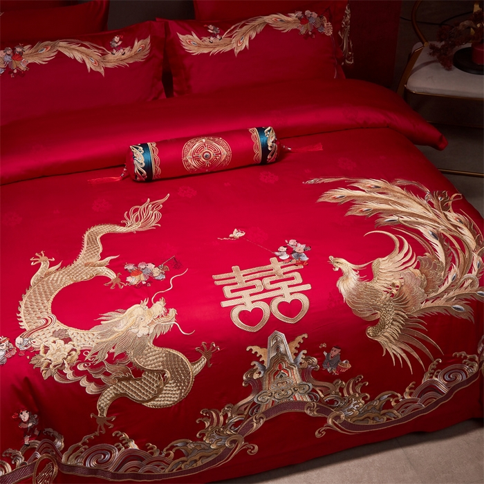 91家纺网 家纺一手货源 找家纺 宏羽纺家纺 2024新款高支高密纯棉提花婚庆套件系列（控价680）盛世祥瑞