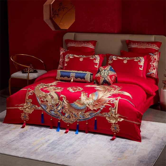91家纺网 家纺一手货源 找家纺 宏羽纺家纺 2024新款高支高密纯棉提花婚庆套件系列（控价680）锦绣龙凤